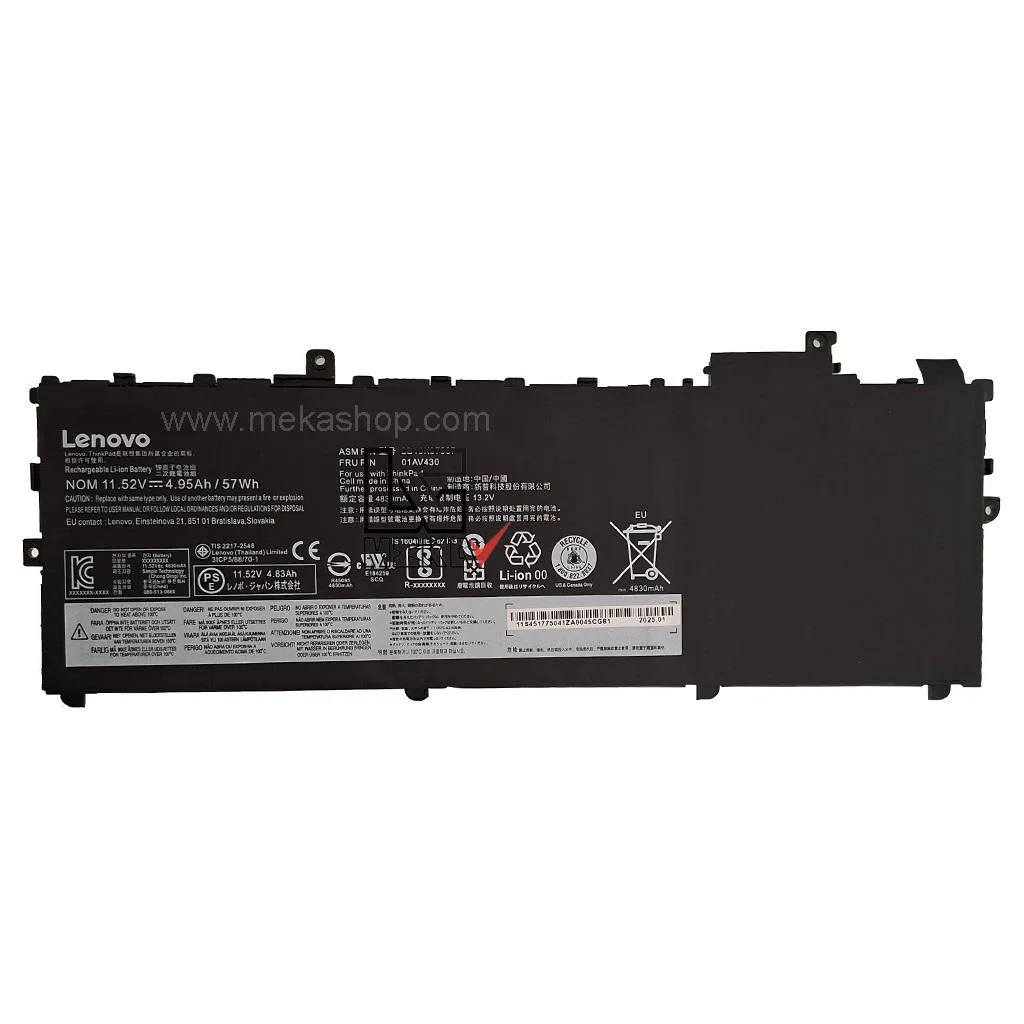 باتری اورجینال لپ تاپ لنوو Pn: 01AV430) Lenovo ThinkPad X1 Carbon 3Cells)
