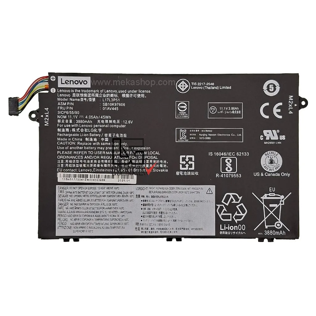 باتری اورجینال لپ تاپ لنوو Pn: 01AV445) Lenovo Thinkpad E580 3Cells)