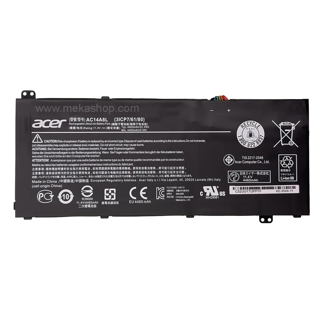 باتری اورجینال لپ تاپ ایسر Pn: AC14A8L) Acer...