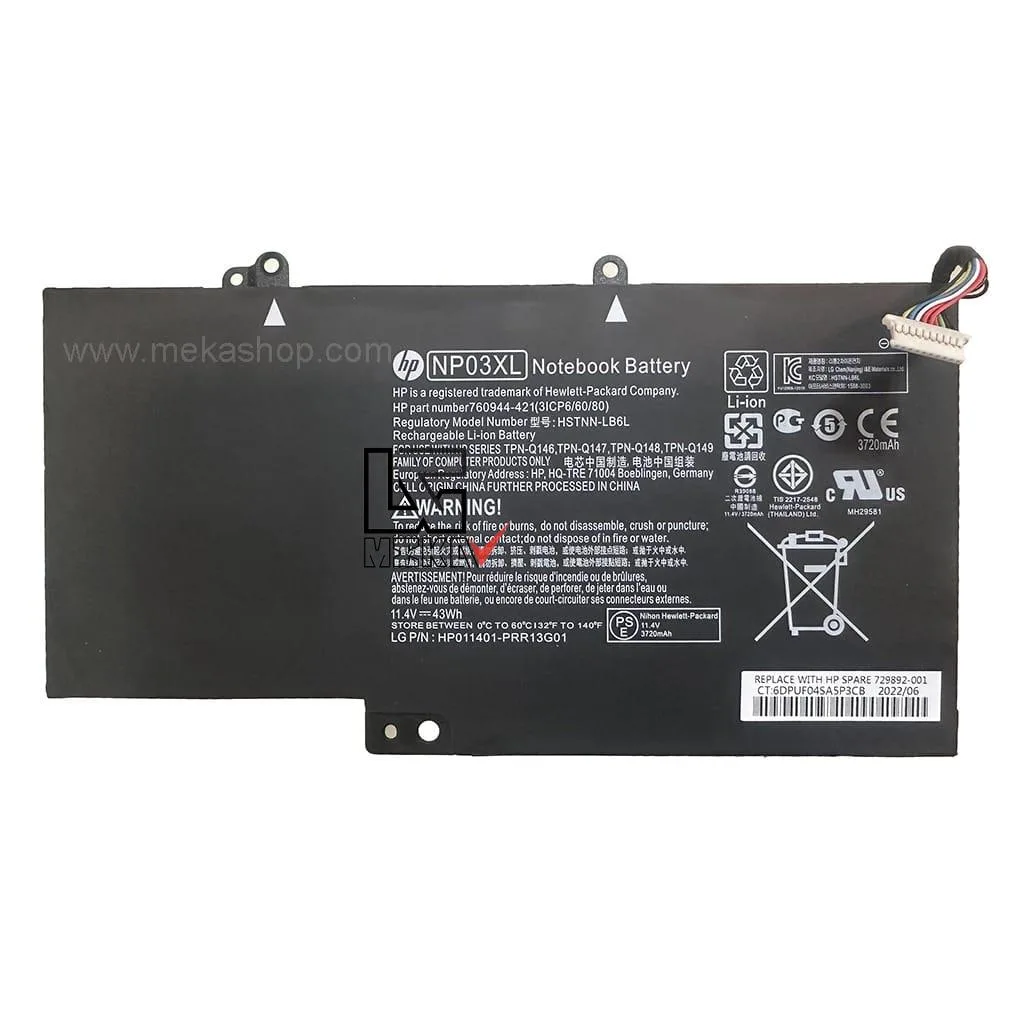 باتری اورجینال لپ تاپ HP Pavilion X360 مدل NP03XL سه سلول