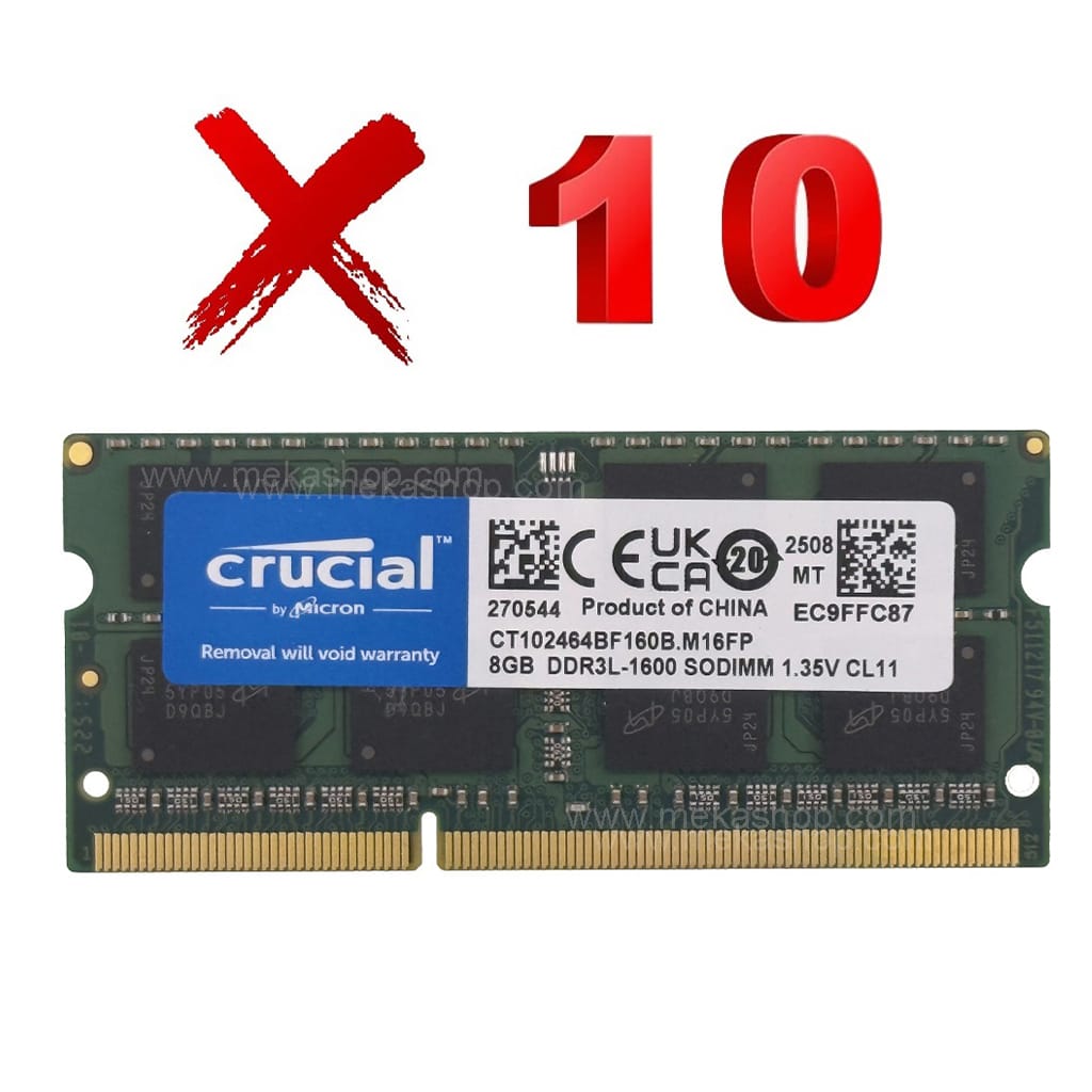 رم لپ تاپ کروشیال پک 10 عددی Crucial DDR3L 1600MHz PC3l 8GB