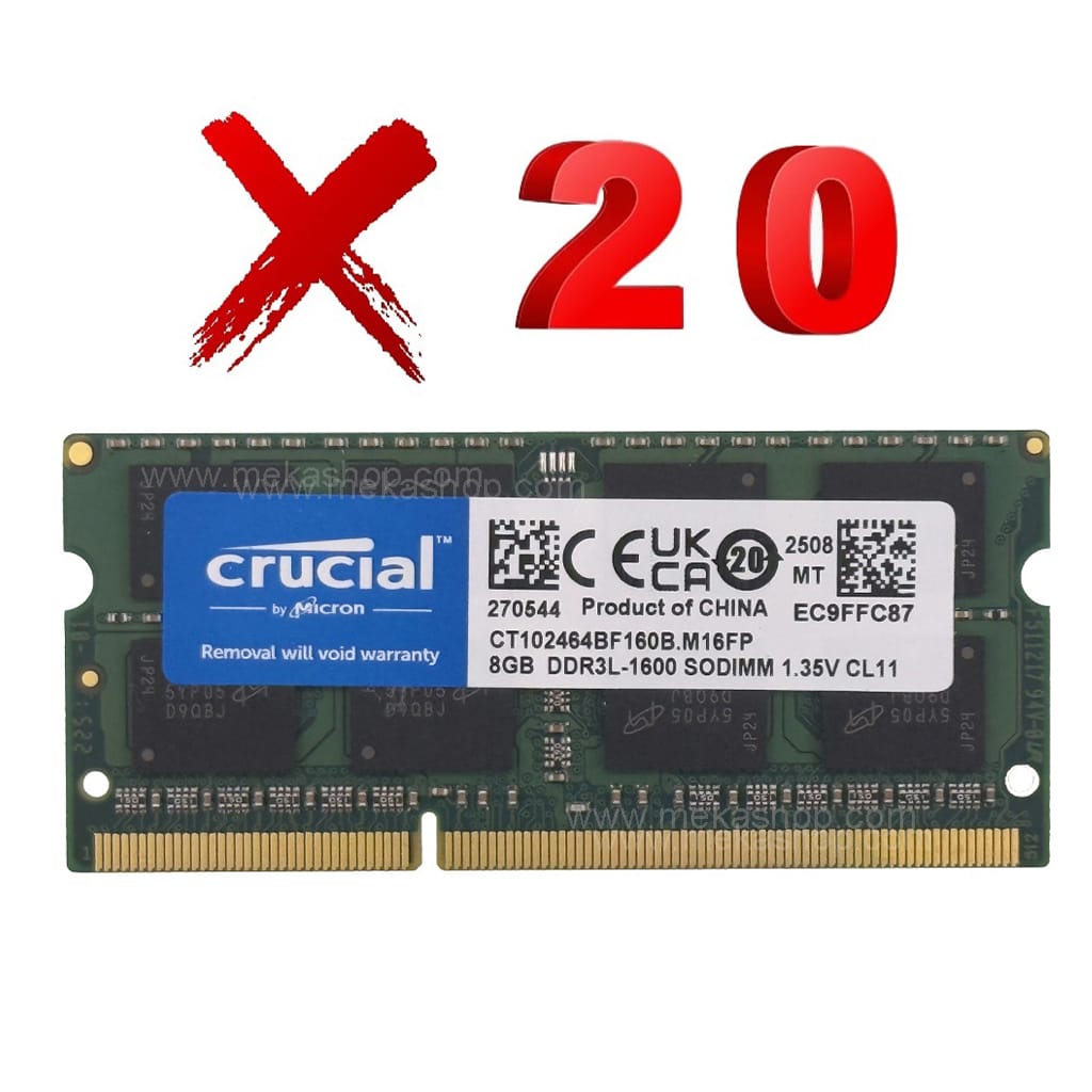 رم لپ تاپ کروشیال پک 20 عددی Crucial DDR3L 1600MHz PC3l 8GB
