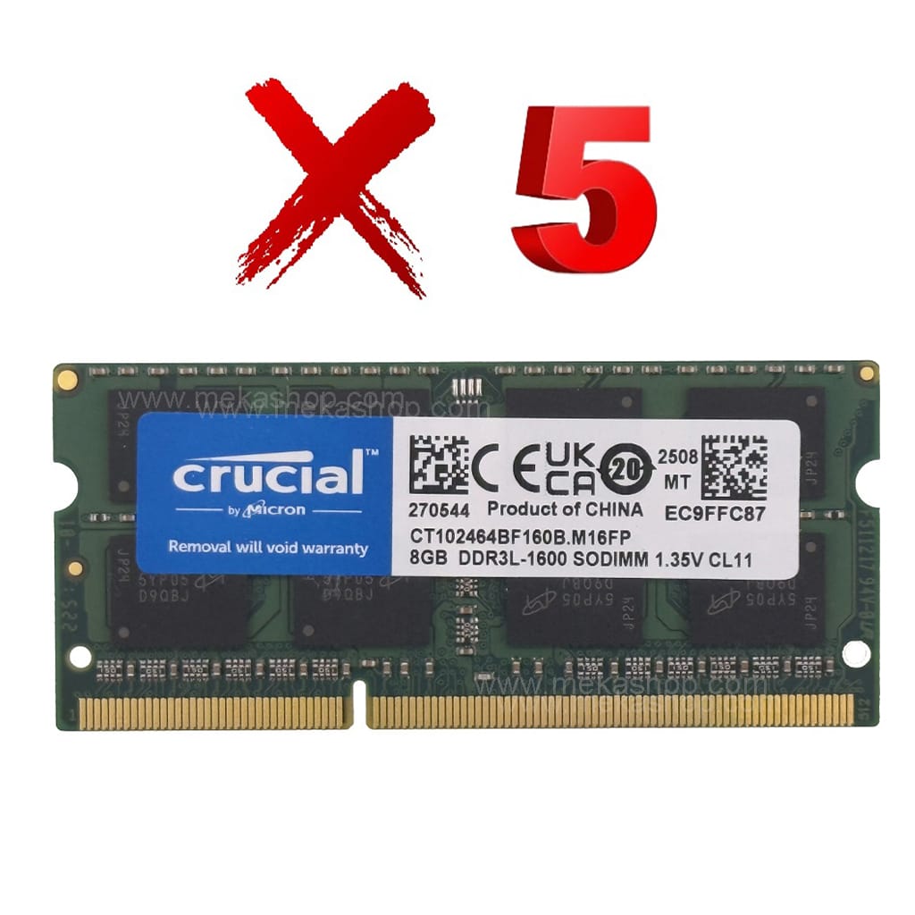 رم لپ تاپ کروشیال پک 5 عددی Crucial DDR3L 1600MHz PC3l 8GB