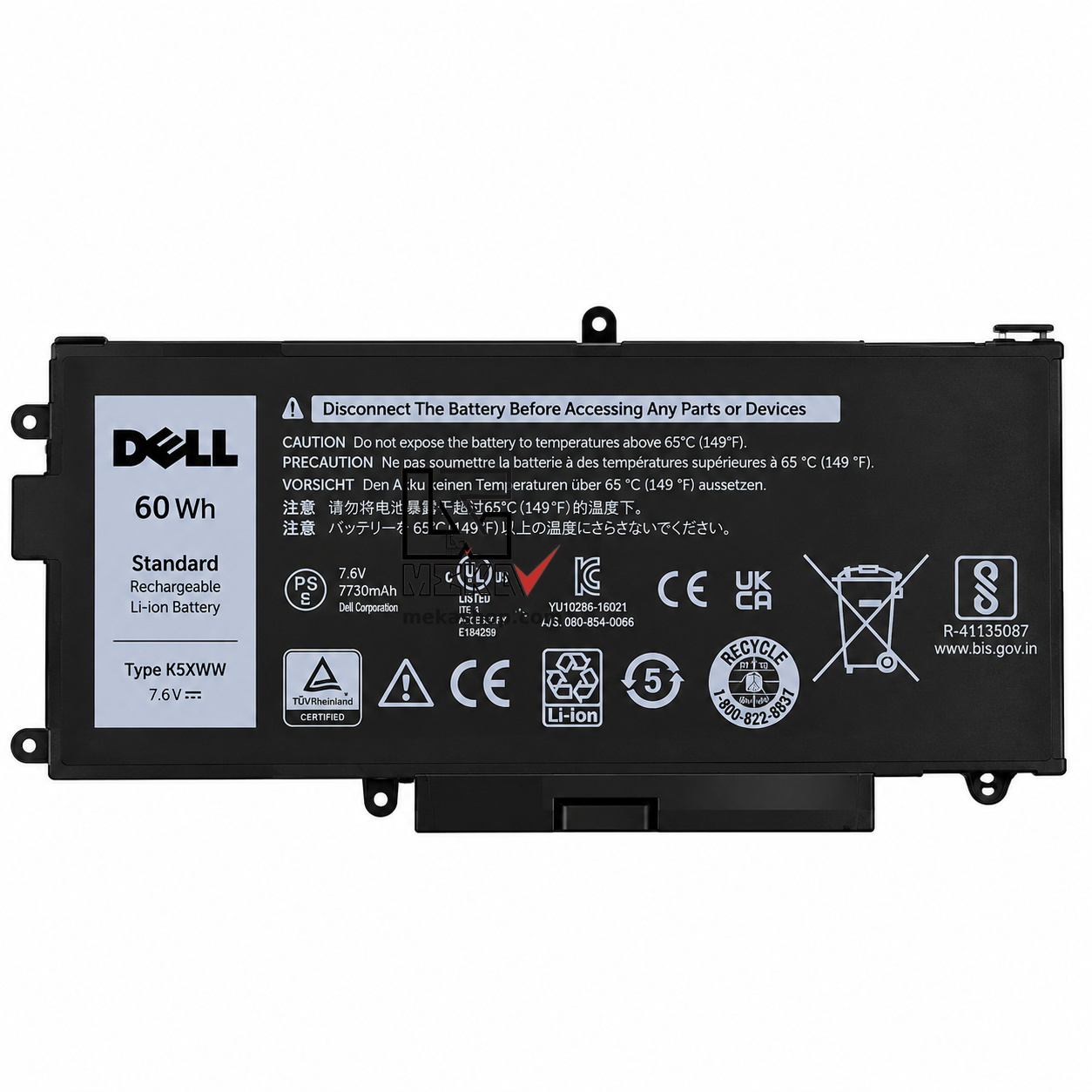 باتری اورجینال Dell Latitude 5289 7389 K5XWW ظرفیت 7500 میلیآمپر ساعت