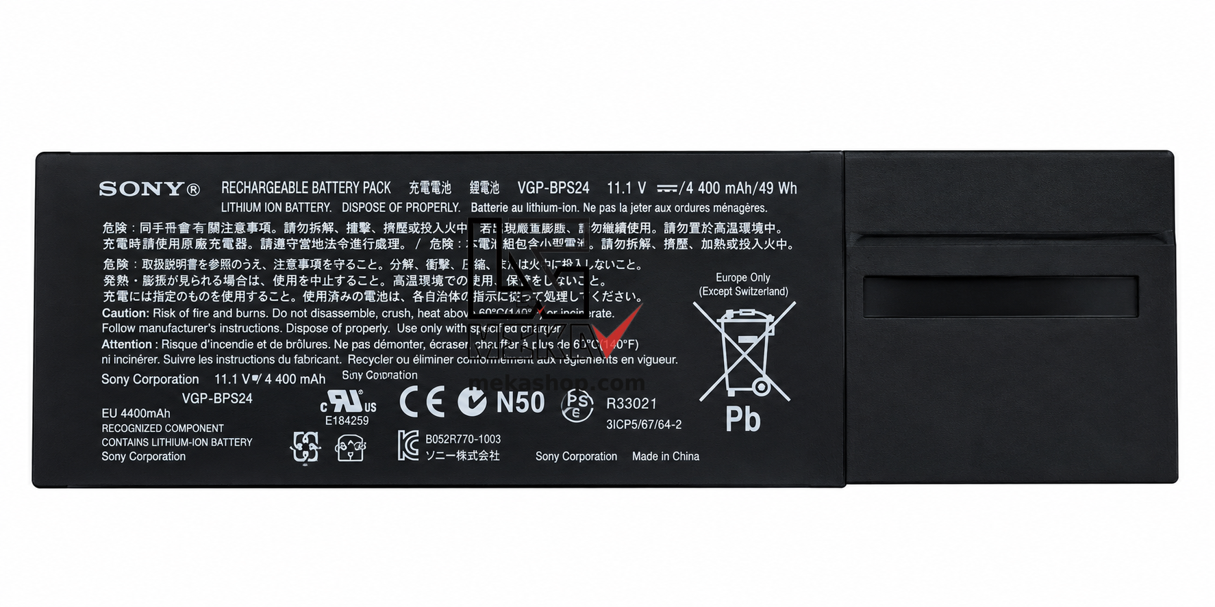 خرید باتری لپ تاپ سونی Sony VAIO VGP-BPS24 سازگار با VPCSA، VPCSB، VPCSC، VPCSD، VPCSE و سری SVS131، با پارتنامبرهای مشابه VGP-BPL24 و VGP-BPSC24