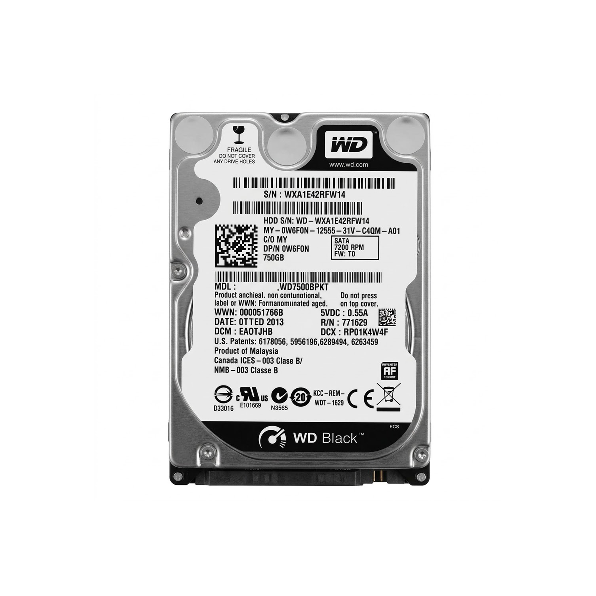 هارد لپ تاپ وسترن دیجیتال WD Black مدل WD7500BPKT
